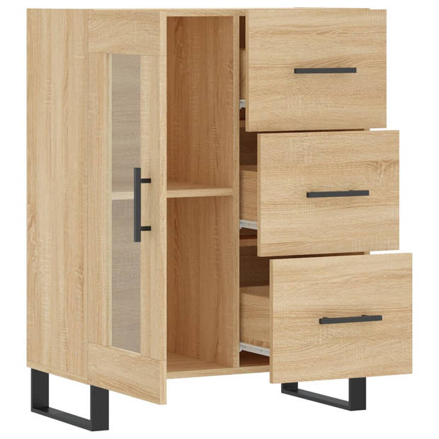 The Living Store Dressoir - Sonoma Eiken - 69.5 x 34 x 90 cm - 3 Lades - Glasdeur