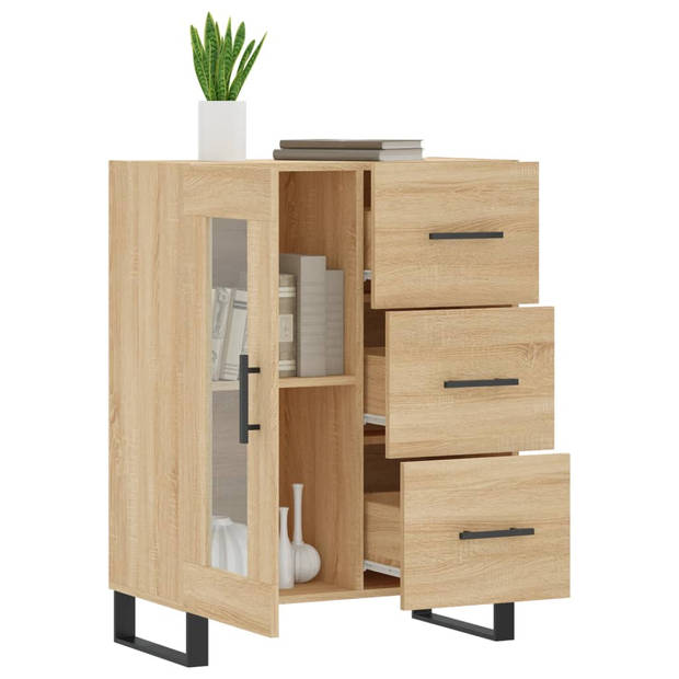 The Living Store Dressoir - Sonoma Eiken - 69.5 x 34 x 90 cm - 3 Lades - Glasdeur