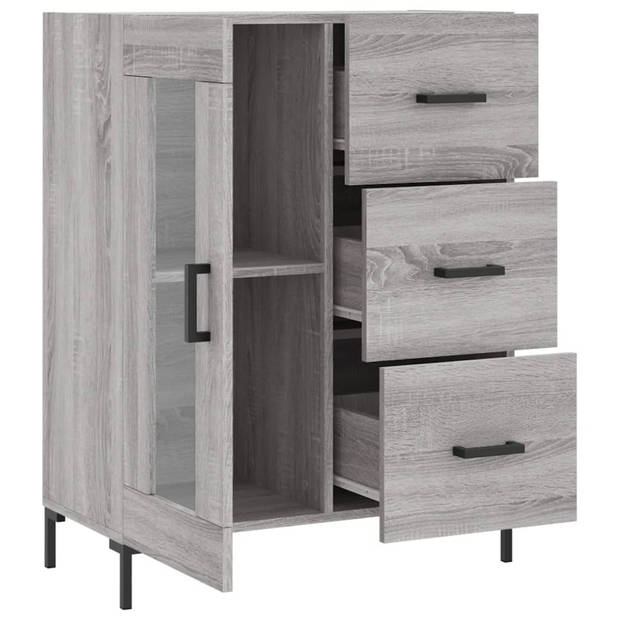 The Living Store-Dressoir-69-5x34x90-cm-bewerkt-hout-grijs-sonoma-eikenkleurig - Keukenkast