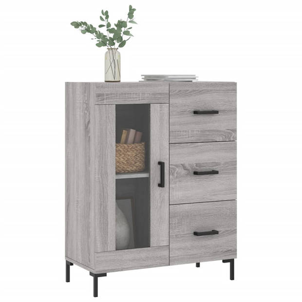 The Living Store-Dressoir-69-5x34x90-cm-bewerkt-hout-grijs-sonoma-eikenkleurig - Keukenkast