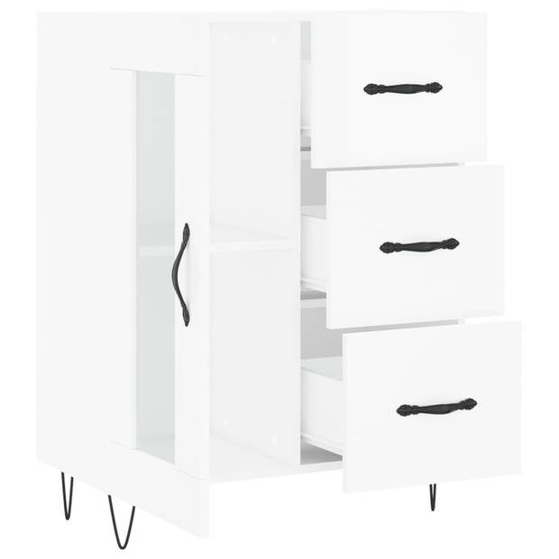 The Living Store Dressoir - Hoogglans wit - 69.5 x 34 x 90 cm - Bewerkt hout - metaal - glas