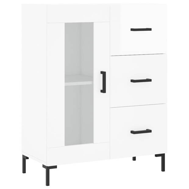 The Living Store-Dressoir-69-5x34x90-cm-bewerkt-hout-hoogglans-wit - Keukenkast