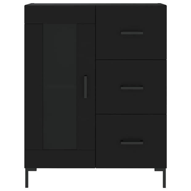 The Living Store Dressoir Classic Zwart - 69.5 x 34 x 90 cm - Hoge kwaliteit hout - metaal - glas