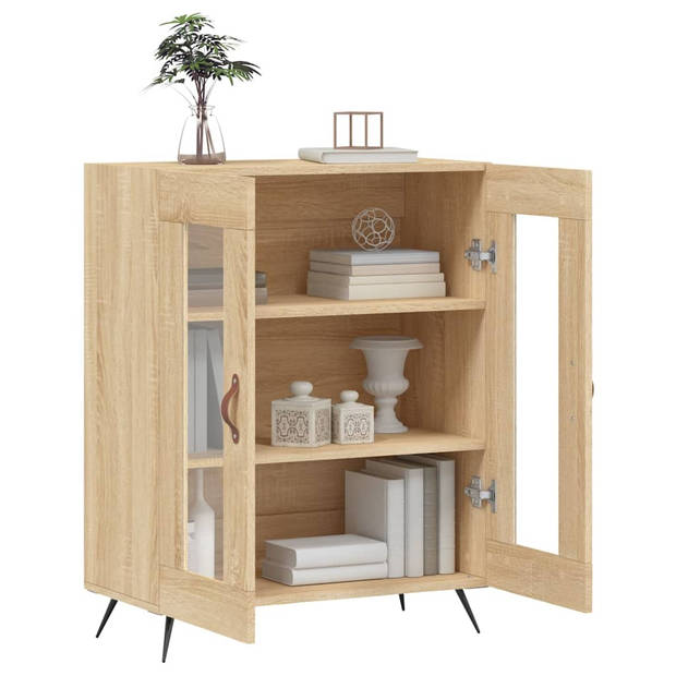 The Living Store Dressoir Siena - Kast - 69.5 x 34 x 90 cm - Sonoma eiken - Metaal - glas