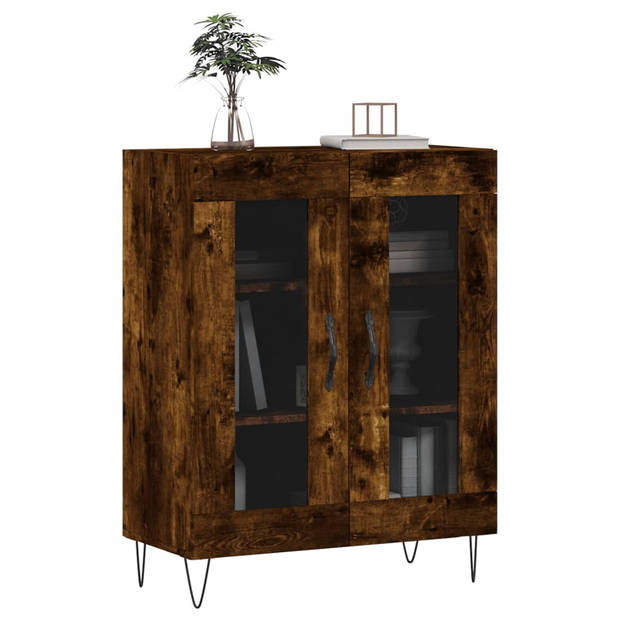 The Living Store Dressoir Smoked Oak - Houten kast met glazen ontwerp - 69.5x34x90 cm - Opbergruimte en displayfunctie