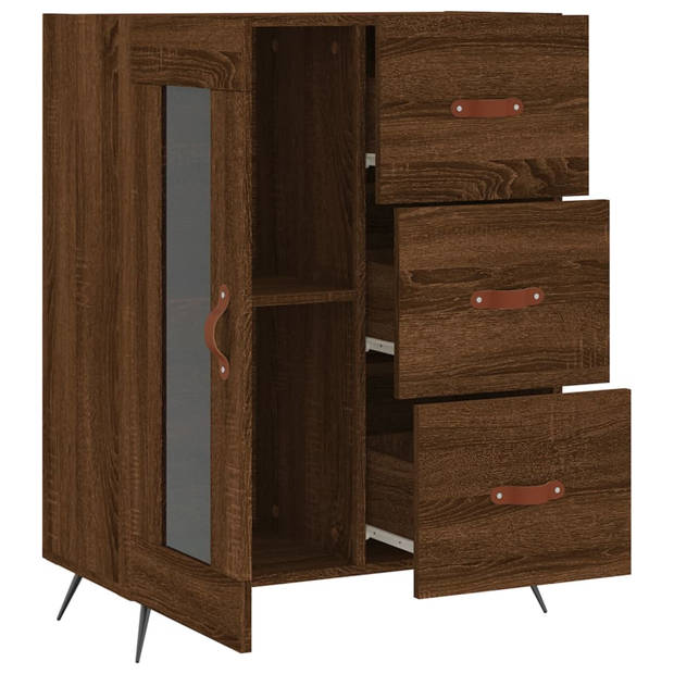 The Living Store Dressoir Vintage Bruineiken - 69.5 x 34 x 90 cm - Bewerkt Hout - Metaal - Glas