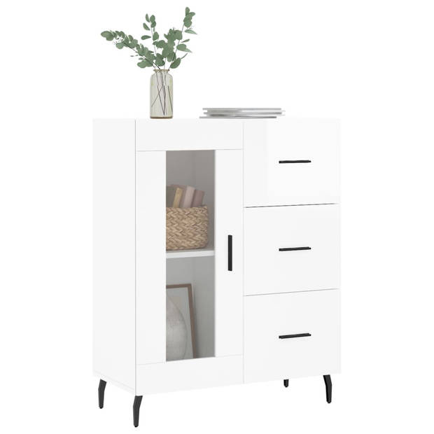 The Living Store-Dressoir-69-5x34x90-cm-bewerkt-hout-hoogglans-wit - Keukenkast