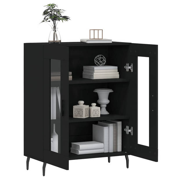 The Living Store Klassieke Dressoir Zwarte 69.5 x 34 x 90 cm - Glas Ontwerp