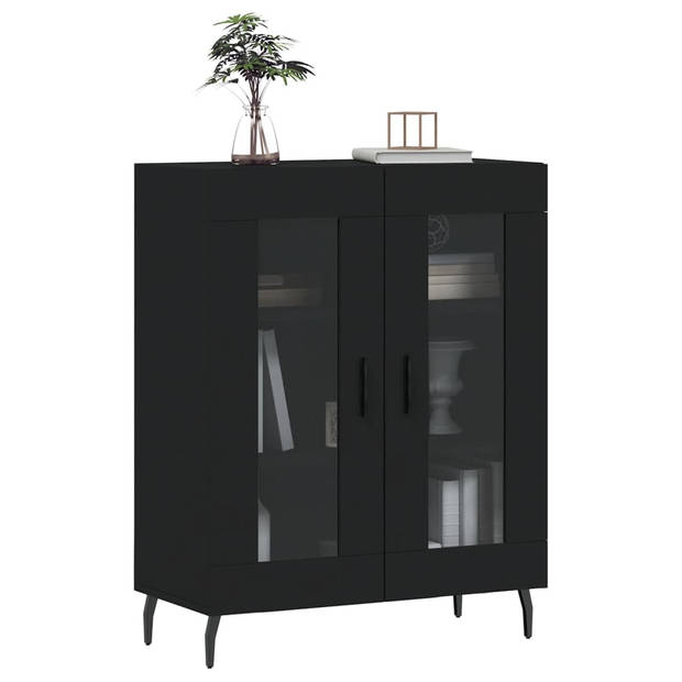 The Living Store Klassieke Dressoir Zwarte 69.5 x 34 x 90 cm - Glas Ontwerp