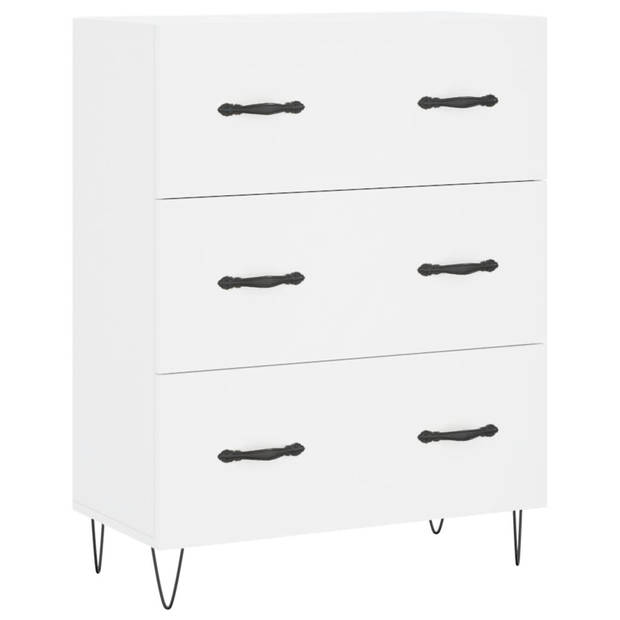 The Living Store Dressoir Classic - Buffetkast - 69.5 x 34 x 90 cm - Wit hout/metaal