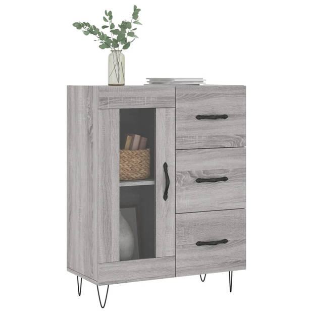 The Living Store-Dressoir-69-5x34x90-cm-bewerkt-hout-grijs-sonoma-eikenkleurig - Keukenkast