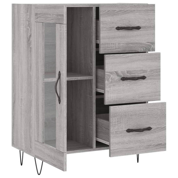 The Living Store-Dressoir-69-5x34x90-cm-bewerkt-hout-grijs-sonoma-eikenkleurig - Keukenkast