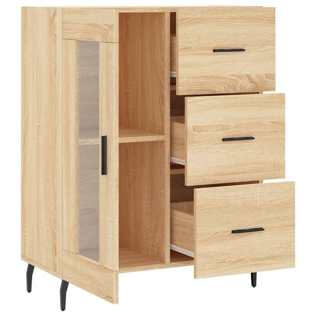 The Living Store Dressoir Classic - 69.5 x 34 x 90 cm - Sonoma eiken - Hout - metaal - glas