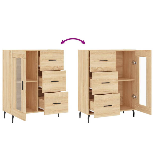 The Living Store Dressoir Classic - 69.5 x 34 x 90 cm - Sonoma eiken - Hout - metaal - glas