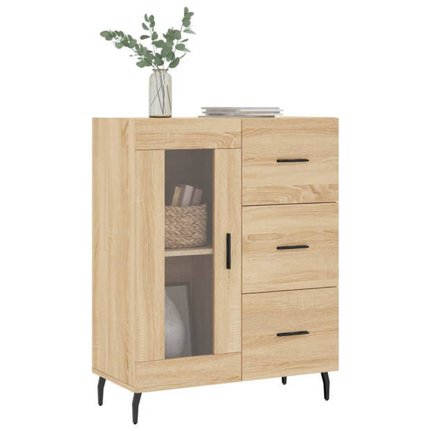 The Living Store Dressoir Classic - 69.5 x 34 x 90 cm - Sonoma eiken - Hout - metaal - glas