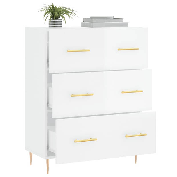 The Living Store Dressoir Classic - Buffetkast - 69.5 x 34 x 90 cm - Hoogglans wit - Stevig materiaal