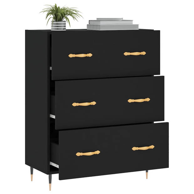 The Living Store Klassiek Dressoir - Buffetkast - Zwart - 69.5 x 34 x 90 cm - Hoge Kwaliteit