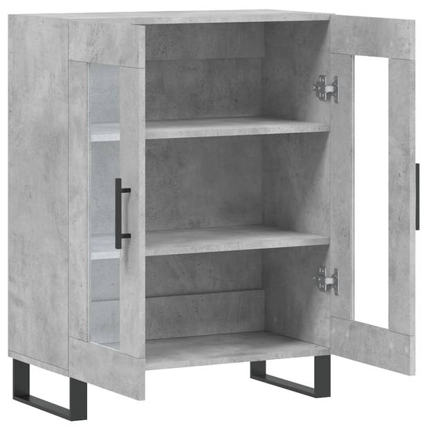 The Living Store Dressoir Betongrijs - Bewerkt hout - 69.5 x 34 x 90 cm - Glas ontwerp