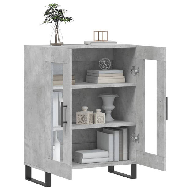 The Living Store Dressoir Betongrijs - Bewerkt hout - 69.5 x 34 x 90 cm - Glas ontwerp