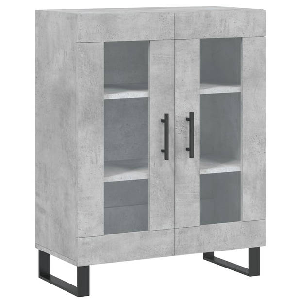 The Living Store Dressoir Betongrijs - Bewerkt hout - 69.5 x 34 x 90 cm - Glas ontwerp