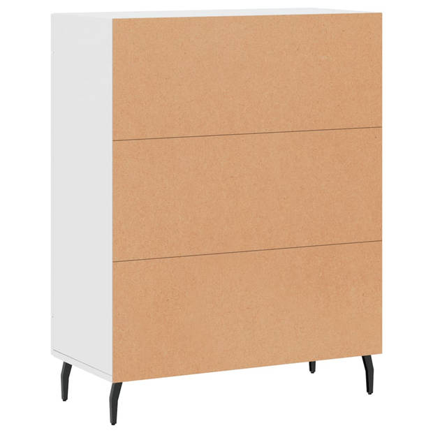 The Living Store Dressoir Modern ? 69.5 x 34 x 90 cm ? Wit ? Bewerkt hout - metaal - glas