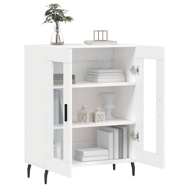 The Living Store Dressoir Modern ? 69.5 x 34 x 90 cm ? Wit ? Bewerkt hout - metaal - glas