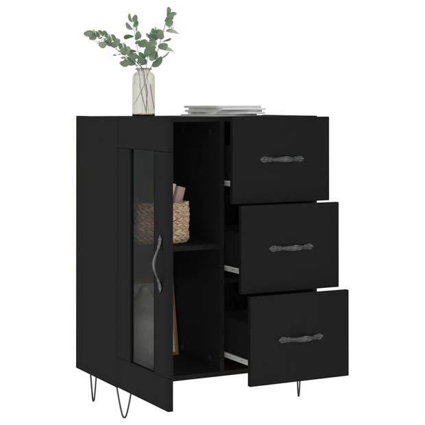 The Living Store-Dressoir-69-5x34x90-cm-bewerkt-hout-zwart - Keukenkast