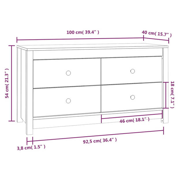 vidaXL Dressoir 100x40x54 cm massief grenenhout zwart