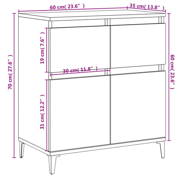 vidaXL Dressoir 60x35x70 cm bewerkt hout grijs sonoma eikenkleurig