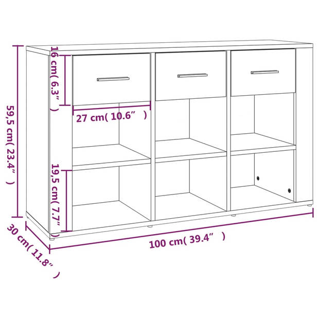 The Living Store Dressoir Classic Betongrijs - 100 x 30 x 59.5 cm - Bewerkt hout