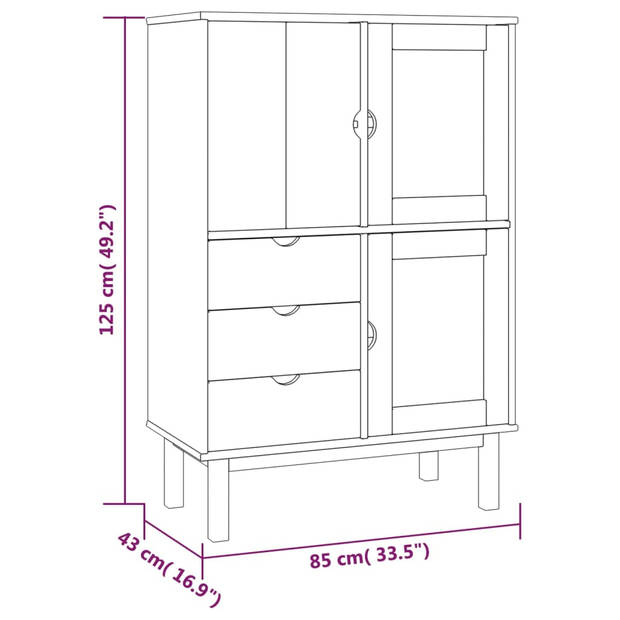 vidaXL Hoge kast OTTA 85x43x125 cm massief grenenhout