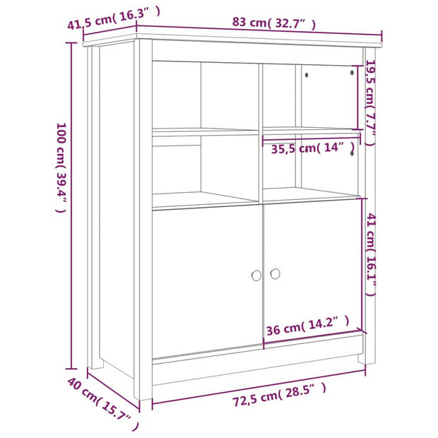 The Living Store Dressoir Landelijke Stijl - 83x41.5x100 cm - Massief grenenhout