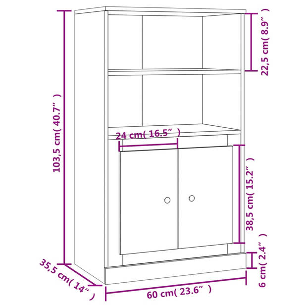 vidaXL Hoge kast 60x35,5x103,5 cm bewerkt hout hoogglans wit