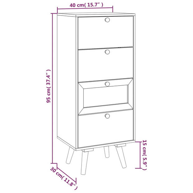 vidaXL Hoge kast met lades 40x30x95 cm bewerkt hout