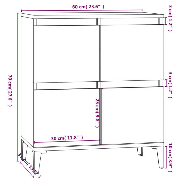 The Living Store Dressoir - Betongrijs - 60 x 35 x 70 cm - Duurzaam hout en metaal