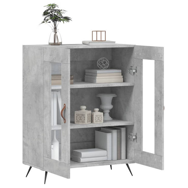 The Living Store Dressoir Betongrijs - Bewerkt hout - 69.5 x 34 x 90 cm - Glas ontwerp