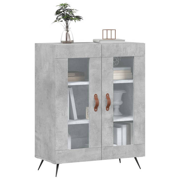 The Living Store Dressoir Betongrijs - Bewerkt hout - 69.5 x 34 x 90 cm - Glas ontwerp