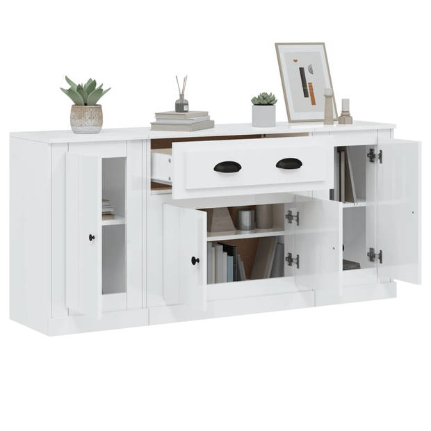 The Living Store Dressoir Classic Hoogglans Wit - 145 x 35.5 x 67.5 cm - Bewerkt Hout