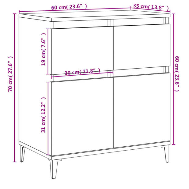 vidaXL Dressoir 60x35x70 cm bewerkt hout sonoma eikenkleurig