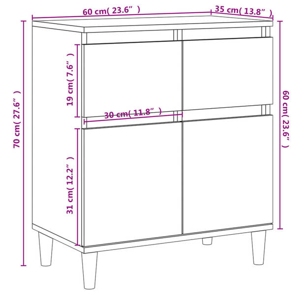 vidaXL Dressoir 60x35x70 cm bewerkt hout gerookt eikenkleurig