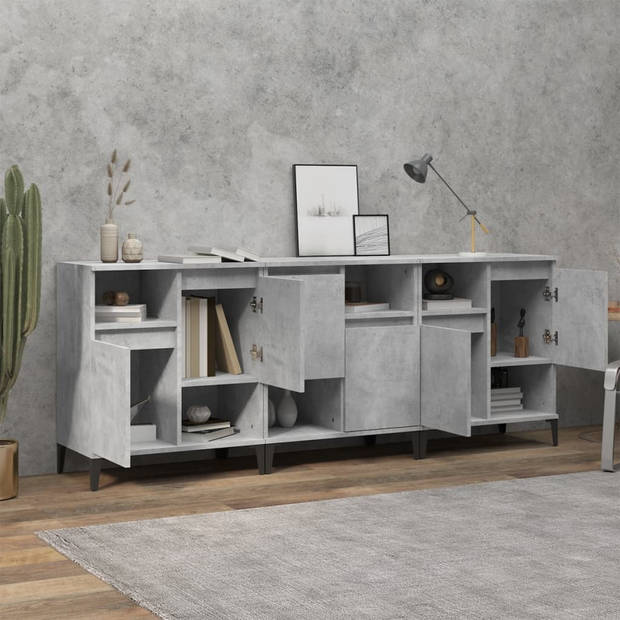 The Living Store Dressoir Betongrijs 60 x 35 x 70 cm - Bewerkt hout en metaal