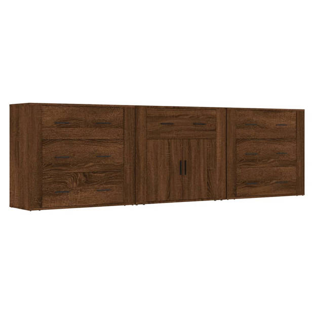 The Living Store Dressoir Bruineiken - 3 stuks - 80 x 33 x 70 cm - Bewerkt hout