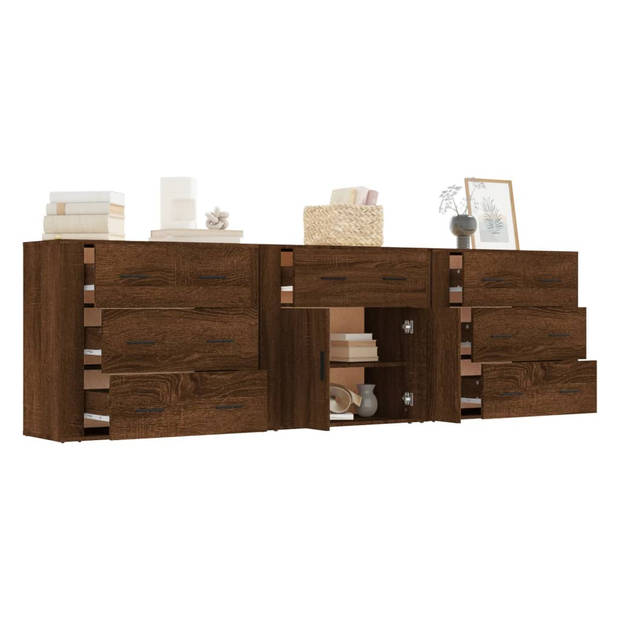 The Living Store Dressoir Bruineiken - 3 stuks - 80 x 33 x 70 cm - Bewerkt hout