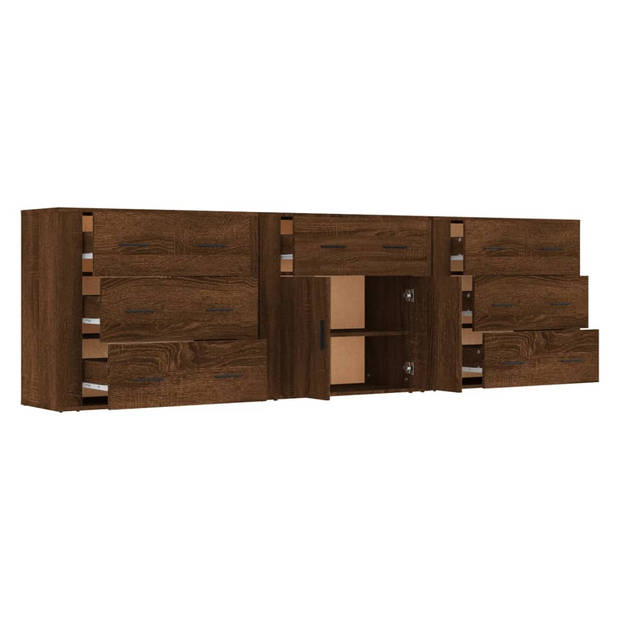 The Living Store Dressoir Bruineiken - 3 stuks - 80 x 33 x 70 cm - Bewerkt hout