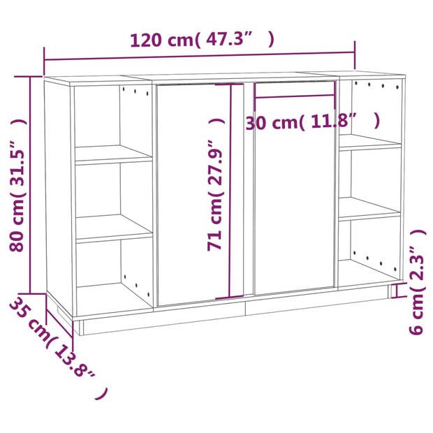 vidaXL Dressoir 120x35x80 cm massief grenenhout