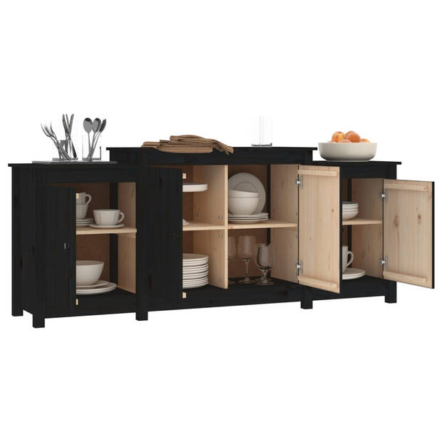 The Living Store Dressoir Landelijke Stijl - Zwart - 164 x 37 x 68 cm - Massief Grenenhout