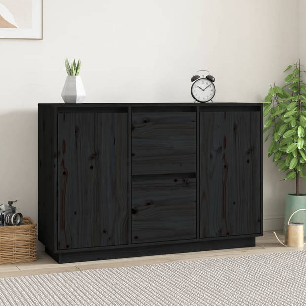 The Living Store Dressoir Grenenhout - Zwart - 111 x 34 x 75 cm - Decoratief - Praktisch