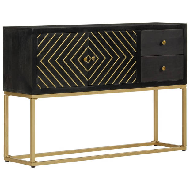 The Living Store Dressoir Mangohout Zwart/Goud - 110x30x75 cm - Stevig en opvallend - Metalen poten - Montage vereist