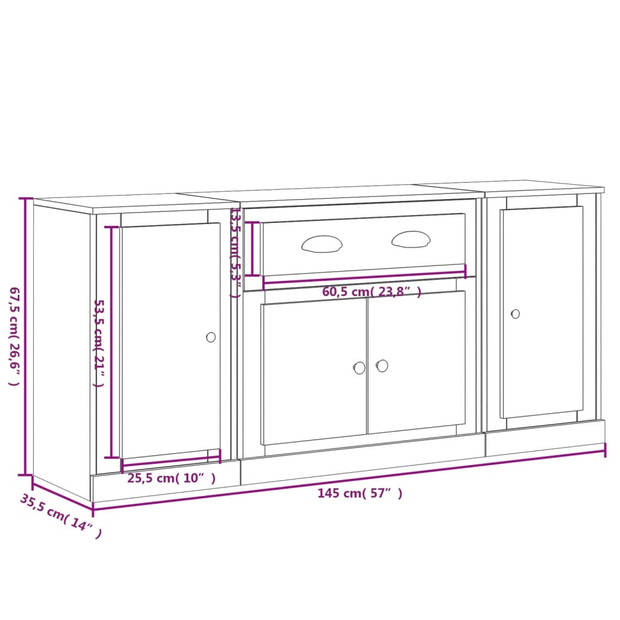 The Living Store Dressoir - Kasten - 145 x 35.5 x 67.5 cm - Zwart