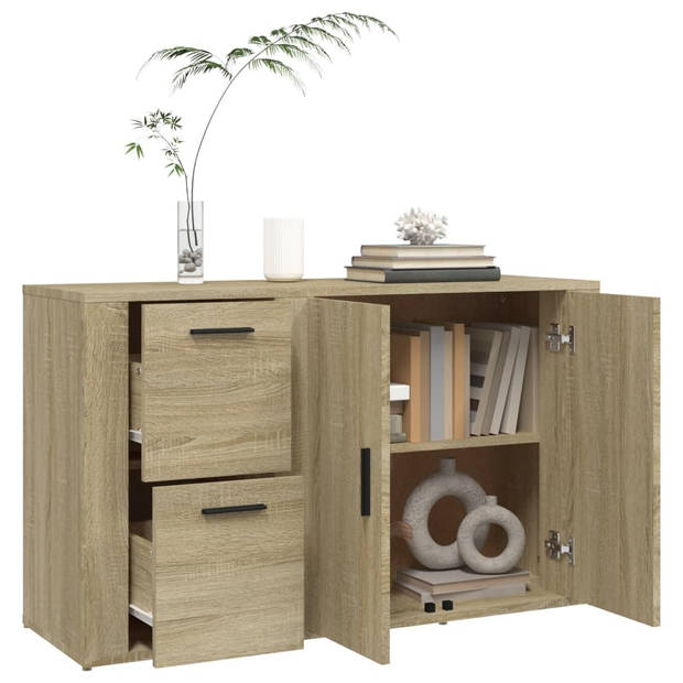 The Living Store Dressoir 100x33x59-5 cm bewerkt hout sonoma eikenkleurig - Keukenkast